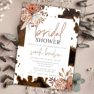 Modèle d'invitation de douche nuptiale de mariage occidental, invitations modifiables pour la future mariée, mariage cow-girl mariée bricolage