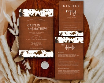 Country western wedding invitation template cowhide wedding invitation set rustic wedding cowboy wedding invitations western invitation set