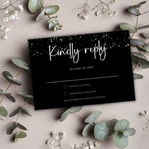 black rsvp card template black and gold kindly reply card wedding rsvp card instant dowload printable cards diy wedding ideas diy bride