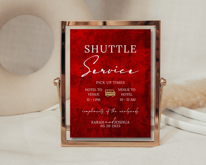 Red Wedding Table Signs Template Shuttle Service Wedding Sign Modern ...