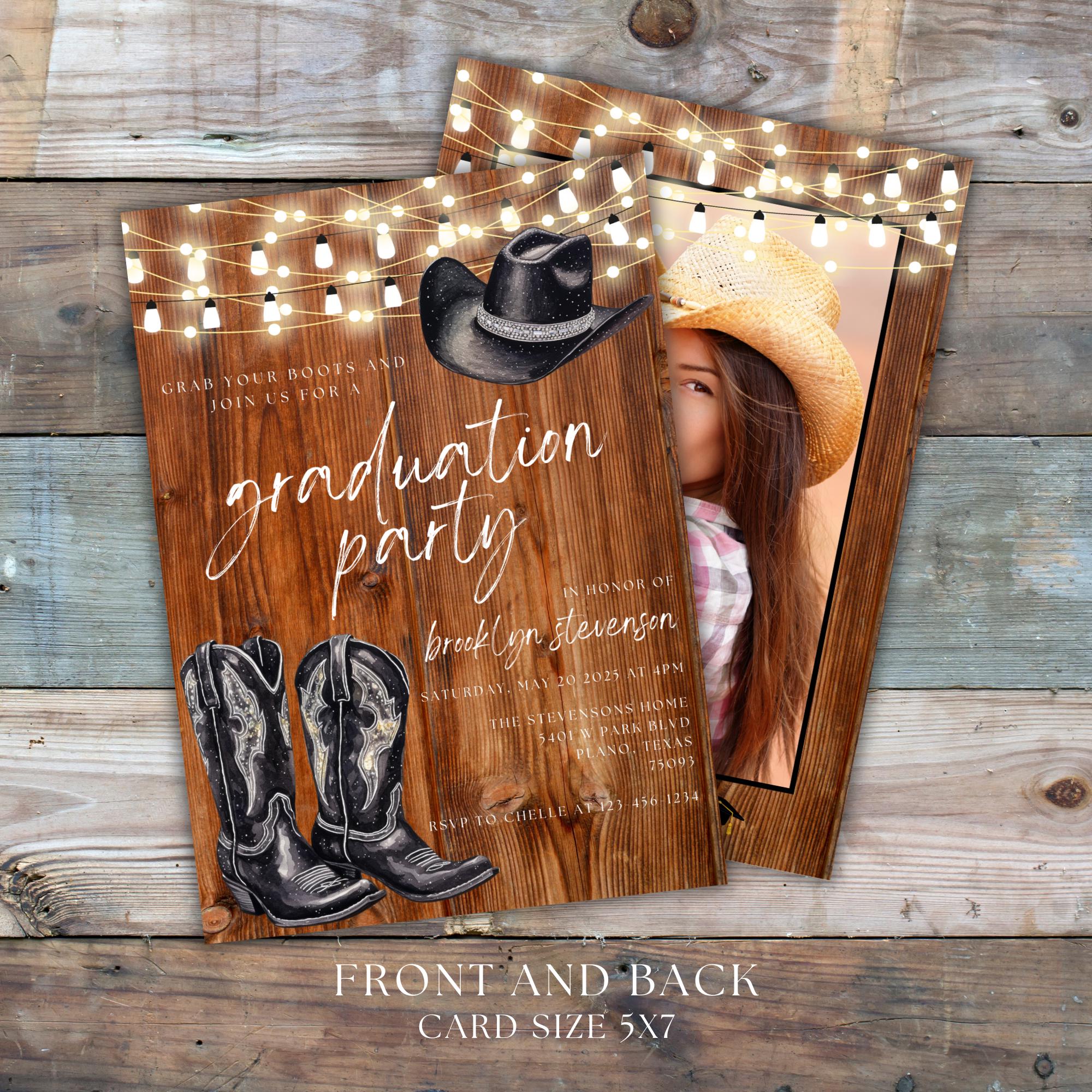 Western Graduation Party Invitation Template Cowgirl Graduation Party ...
