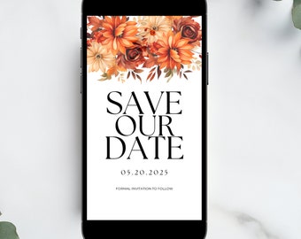 Fall wedding save the date announcement evite fall floral wedding save the date text message announcement editable wedding save the date