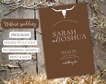 Western wedding church program rustic wedding program texas longhorn wedding stationary fall wedding church program template cowboy wedding