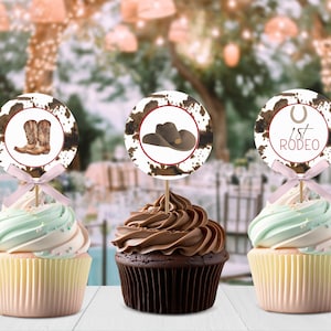 Cupcake toppers sjabloon eerste rodeo cupcake toppers westerse verjaardagsfeestje cupcake toppers afdrukbare cowboy verjaardag decor westerse verjaardag