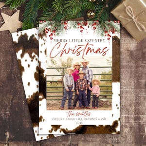 Western-Weihnachtsfotokarte Rustikale Cowboy-Feiertags-Grußkarte Personalisierte Familien-Weihnachtskarte mit ländlichem Charme-anpassbares Design