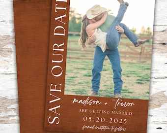 Modèle réservez une date pour un mariage western, réservez une date pour un mariage cow-boy pour un mariage rustique, faites gagner la carte en téléchargement instantané, réservez une date