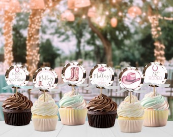 Cupcake toppers cowgirl first rodeo cupcake toppers template pink birthday decor western birthday cupcake toppers 1st rodeo cowgirl birthday