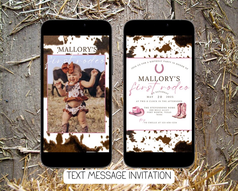 Cowgirl 1st Rodeo Text Message Invitation Template Western Birthday ...