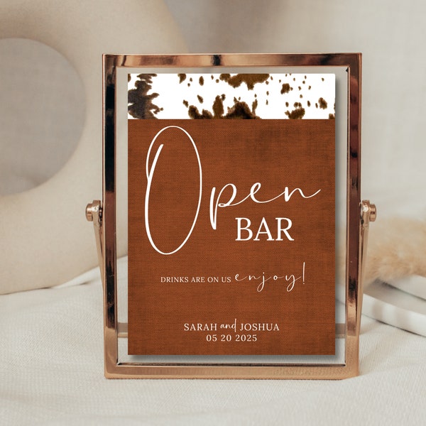 Wedding signs template wedding reception open bar sign western wedding drinks are on us sign cowboy wedding decorations wedding 5x7 signs