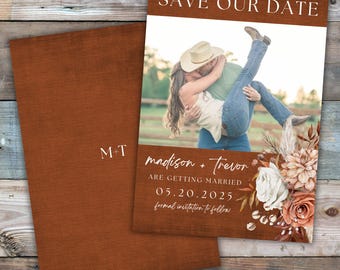 Modèle réservez une date pour un mariage western, réservez une date pour un mariage cow-boy pour un mariage rustique, faites gagner la carte en téléchargement instantané, réservez une date