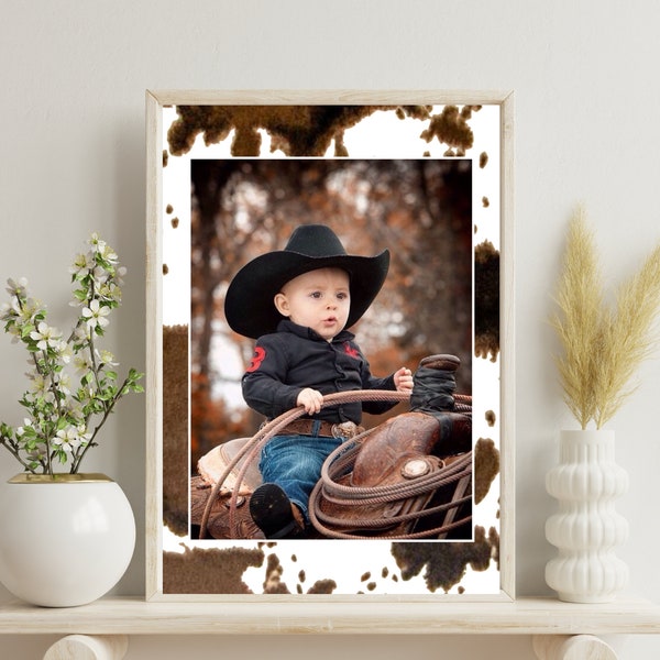 Western photo mat template cowhide photo mat template cowboy decor country western decor picture frame matting western 1st birthday decor