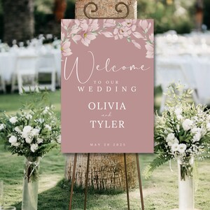 Pink wedding welcome sign template welcome sign pink floral printable sign minimalist wedding signs editable template botanical welcome sign
