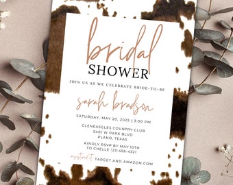 Western wedding bridal shower invite template cowboy wedding cards editable printable wedding bridal shower invitations cowhide print cards