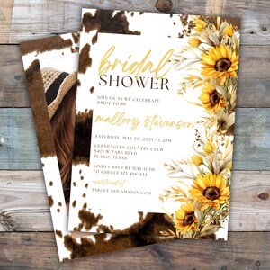 Sonnenblume Brautparty Einladung Vorlage Western-Brauteinladungen Braut zur Dusche lädt bearbeitbare Einladung Cowgirl Brautparty ein