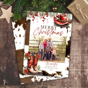 Western-Weihnachtsfotokarte Rustikale Cowboy-Feiertags-Grußkarte Personalisierte Familien-Weihnachtskarte mit ländlichem Charme-anpassbares Design