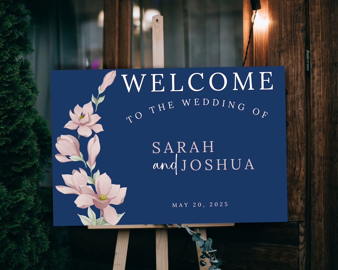 Welcomesign Creation Welcome Sign Template Pink Floral Welcome Sign Wedding Reception Decor ...