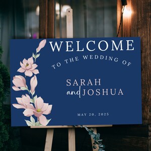 Welcome sign template pink floral welcome sign wedding reception decor signs and cards navy blue wedding sign templates