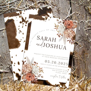 Western Hochzeit stationär Foto Hochzeit Save the Date Vorlage Hochzeitseinladung Set Kuhfell Hochzeitseinladung set diy wedding