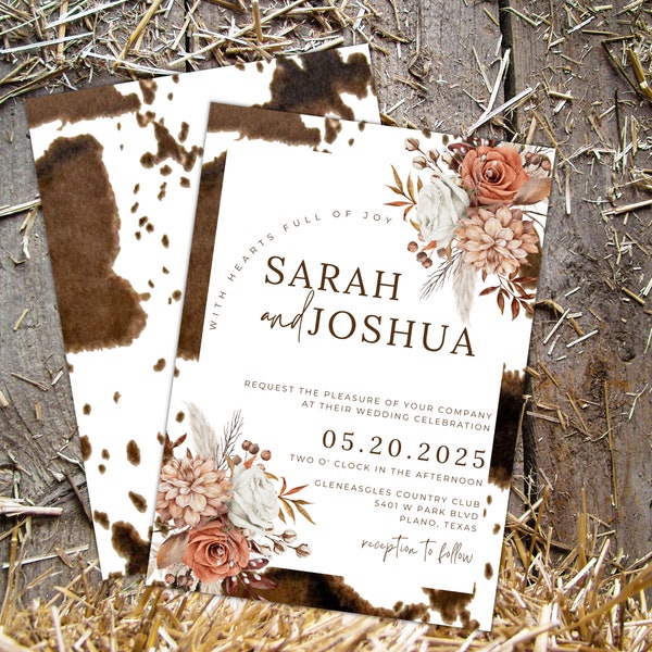 Western wedding stationary photo western save the date template western wedding invitation set cowhide wedding invitation suite diy wedding