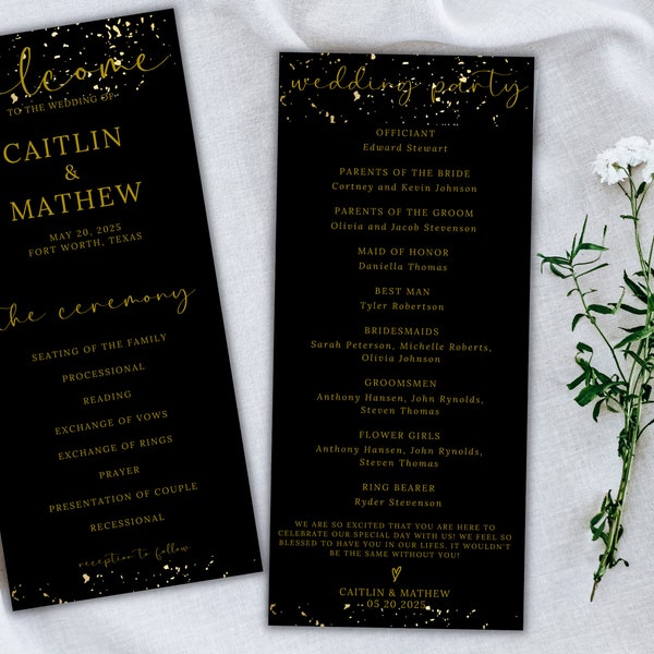 Black and gold wedding program template printable wedding ceremony program diy wedding editable wedding ceremony program instant download