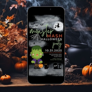 Festa di Halloween per evitare Monster Mash Inviti per feste di Halloween messaggio di testo Invito per feste di Halloween inviti digitali modificabili per evitare feste