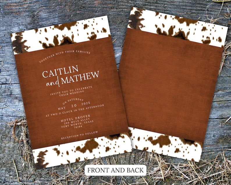 Country Western Wedding Invitation Template Cowhide Wedding Invitation ...