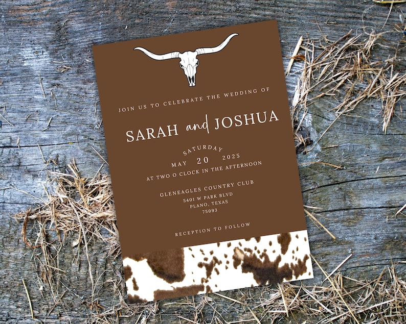 Western wedding invitation template rustic wedding set diy wedding invitations cowboy wedding invitation stationary cowhide wedding invites image 2