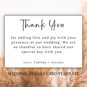 Plantilla de tarjeta de agradecimiento invitados a la boda tarjeta de agradecimiento diseño simple plantilla de tarjeta de agradecimiento moderna descarga instantánea edición fácil tarjeta imprimible