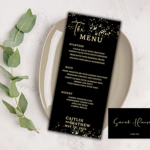 Zwart en goud bruiloft receptie menu bruiloft receptie tafeldecoraties zwart en goud bord bruiloft evenement tafelborden en decor zwart menu