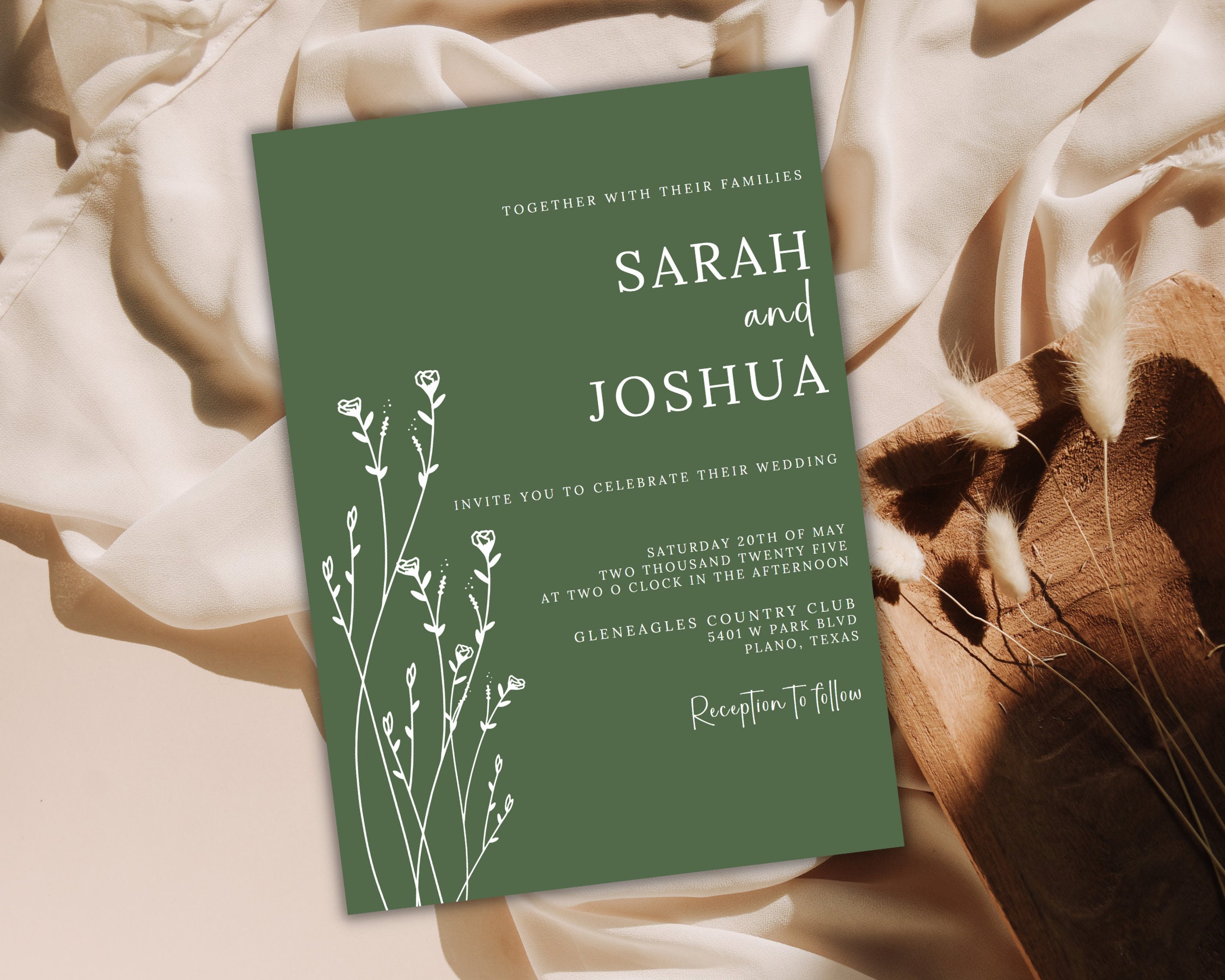 Modern Sage Green Wedding Invitation Template Includes Rsvp - Etsy