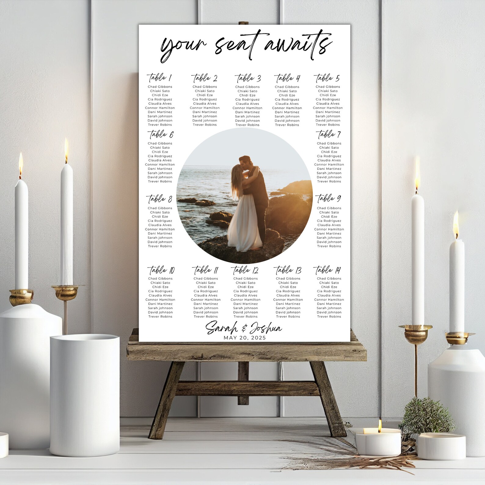 Modern Wedding Seating Assignment Sign Template Photo Table Number ...