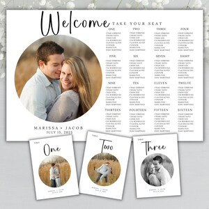 Wedding seating chart template instant download photo seating chart includes table numbers wedding reception decor seating chart sign set