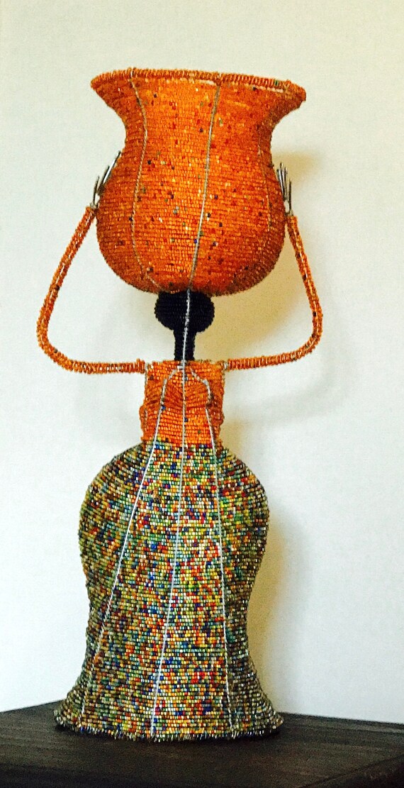 Bedside lamp Mama Africa beaded table lamp Authentic Etsy