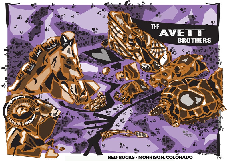 Avett Brothers Red Rocks Night Print Etsy