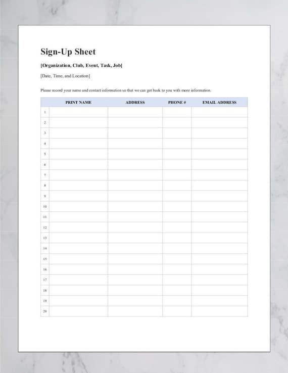 Editable Sign Up Sheet Printable Event Sheet Email List Etsy Editable Sign Up Sheet Printable Event Sheet Email List Etsy