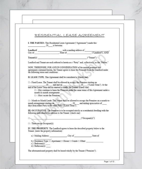 residential lease agreement editable rental agreement etsy