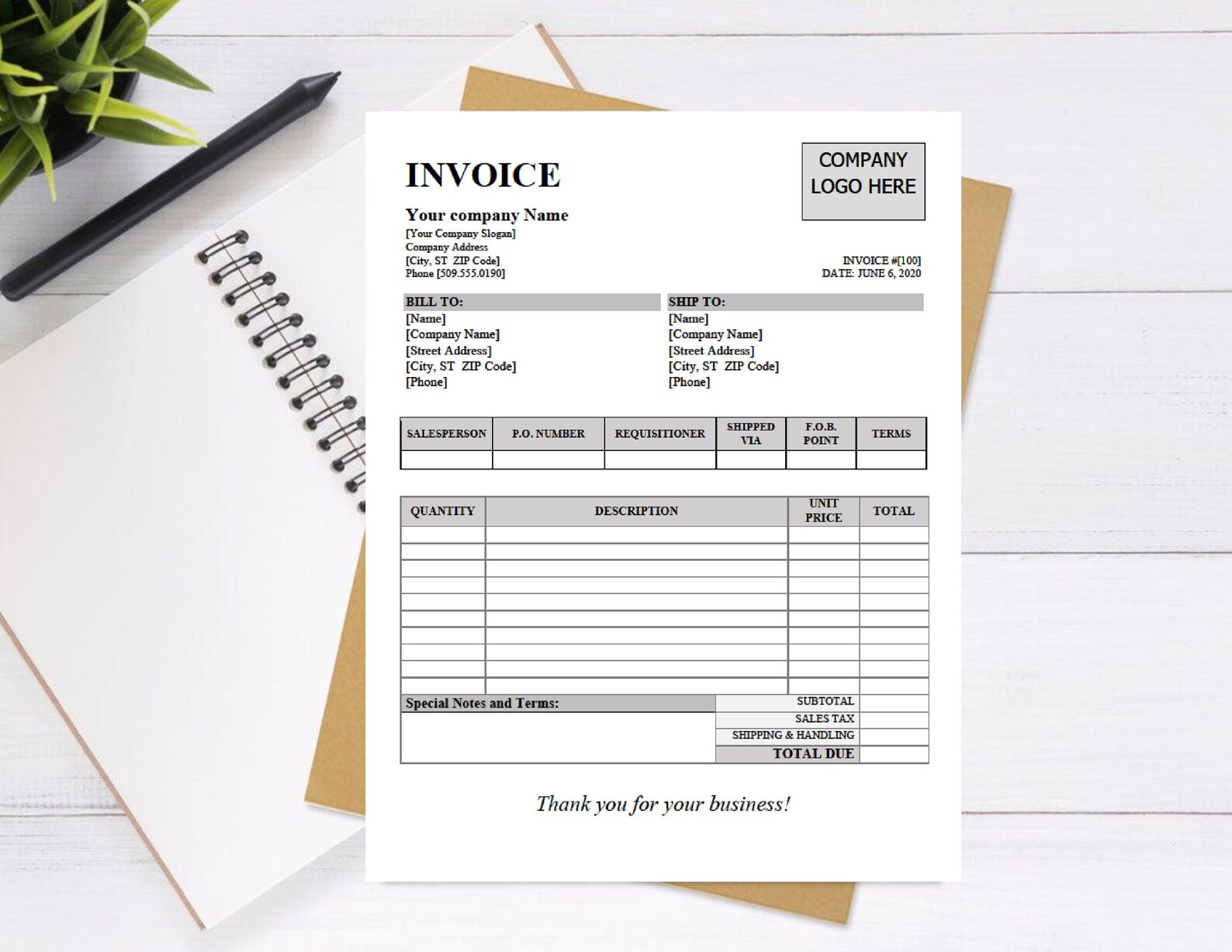 Invoice Template Printable Invoice Business Form Editable Invoice