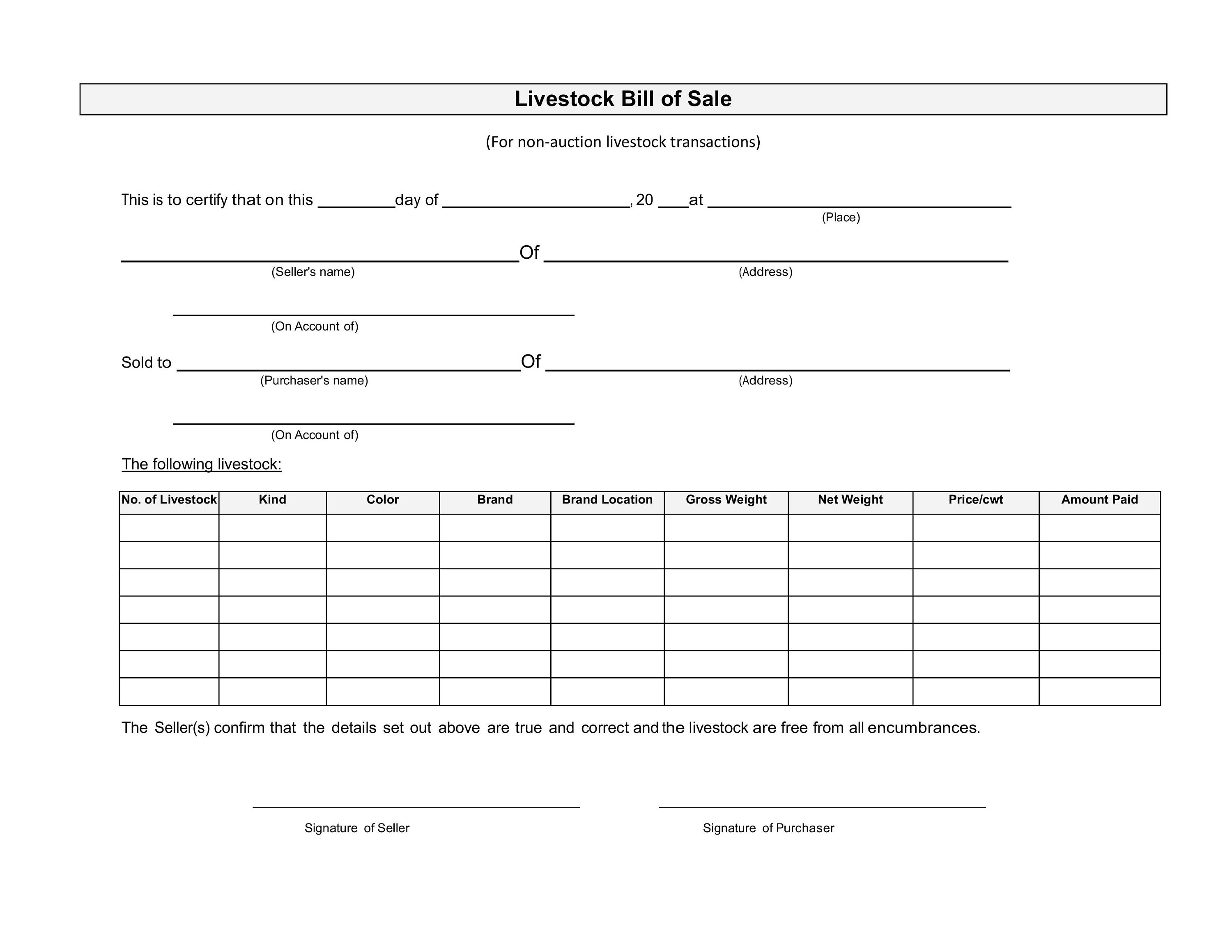 Easy to Edit Livestock Bill of Sale/ Animal for Sale/ Etsy