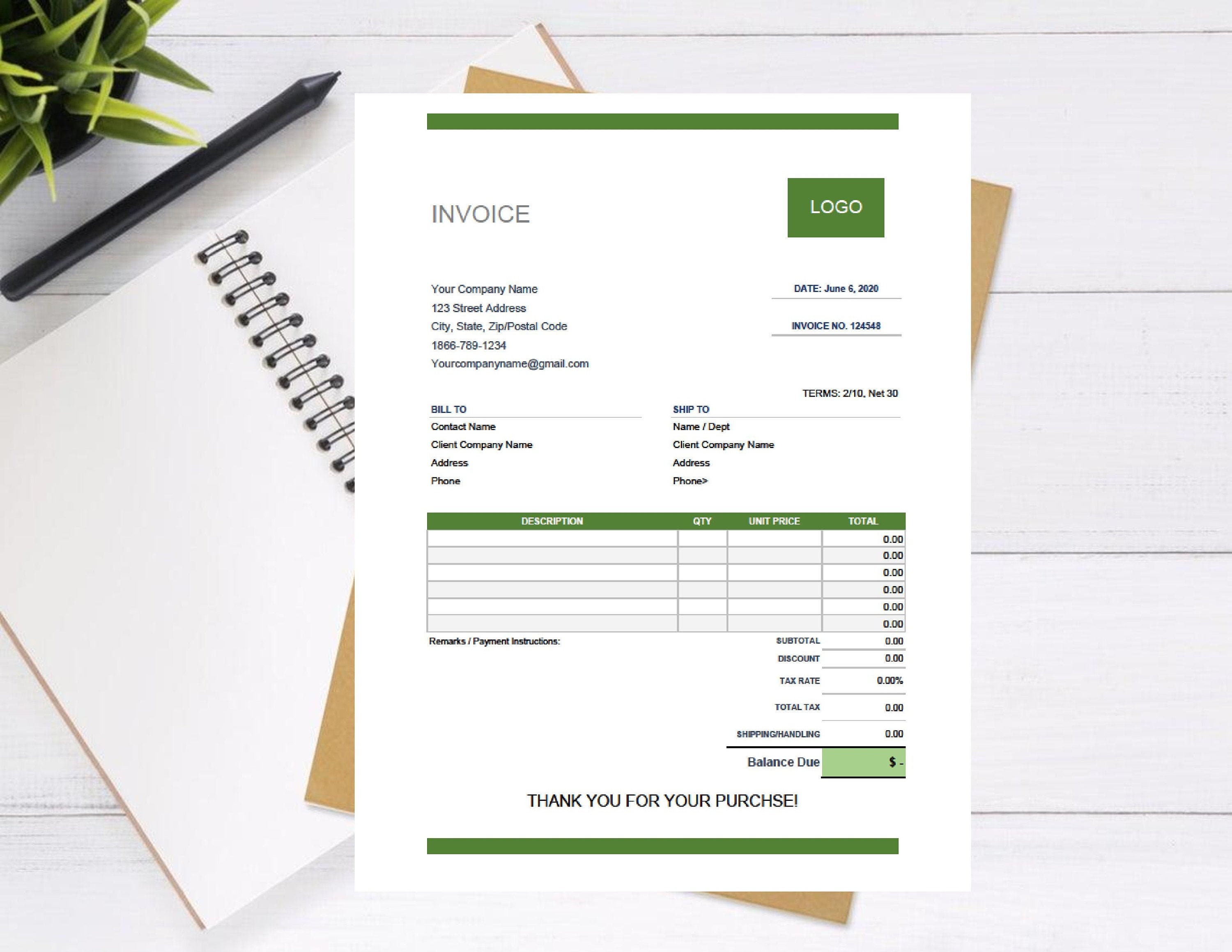 invoice template printable invoice business form etsy new zealand