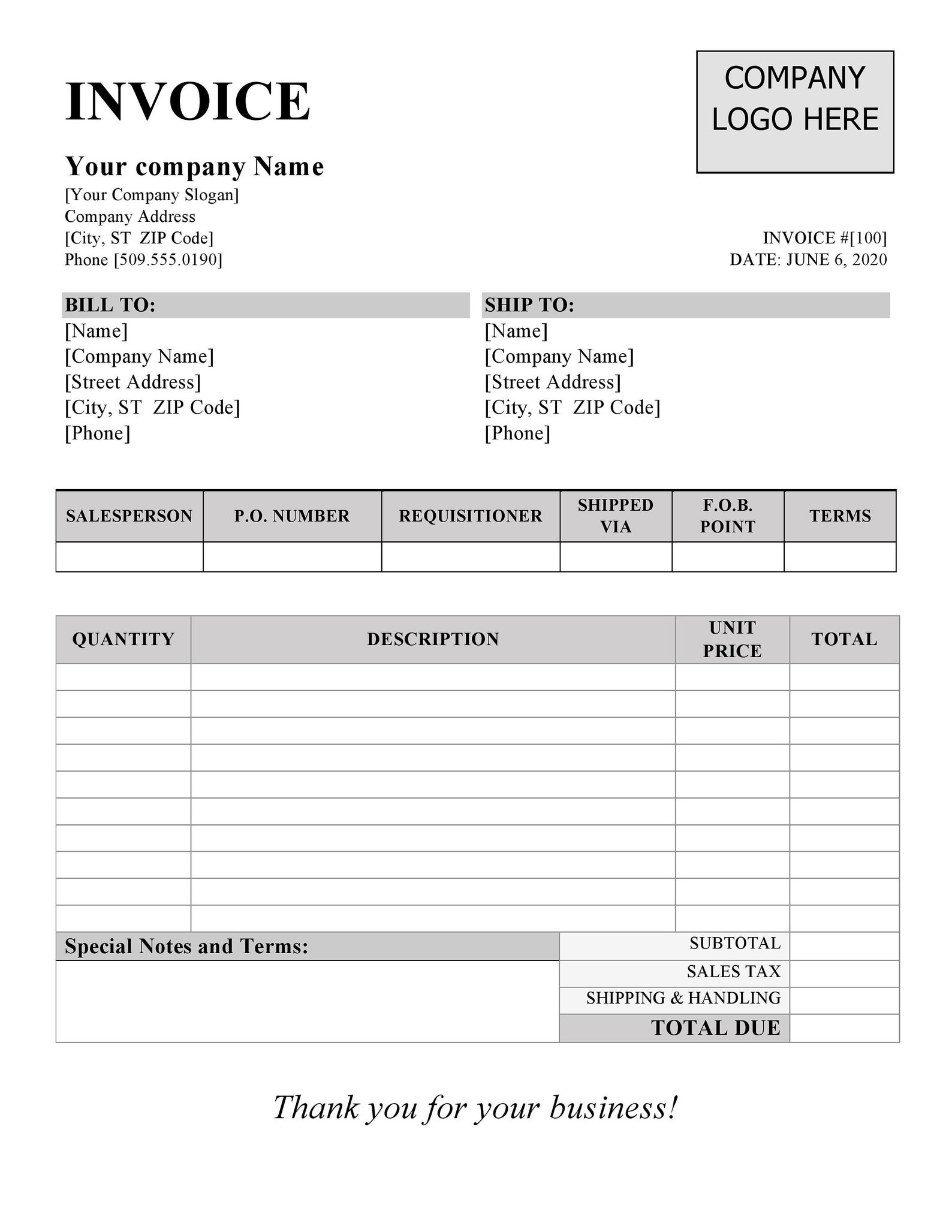 invoice template editable