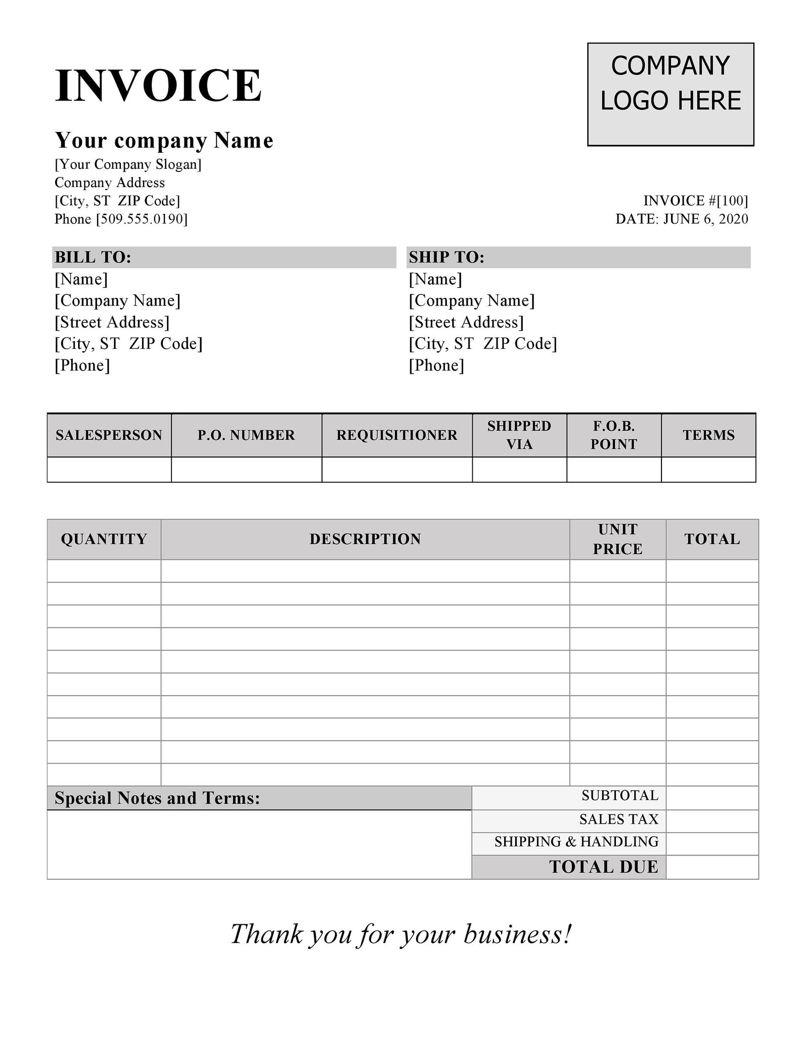 Invoice Template Printable Invoice Business Form Etsy