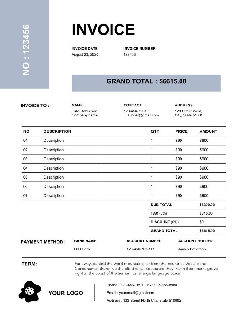 invoice template word printable invoice custom order forms etsy