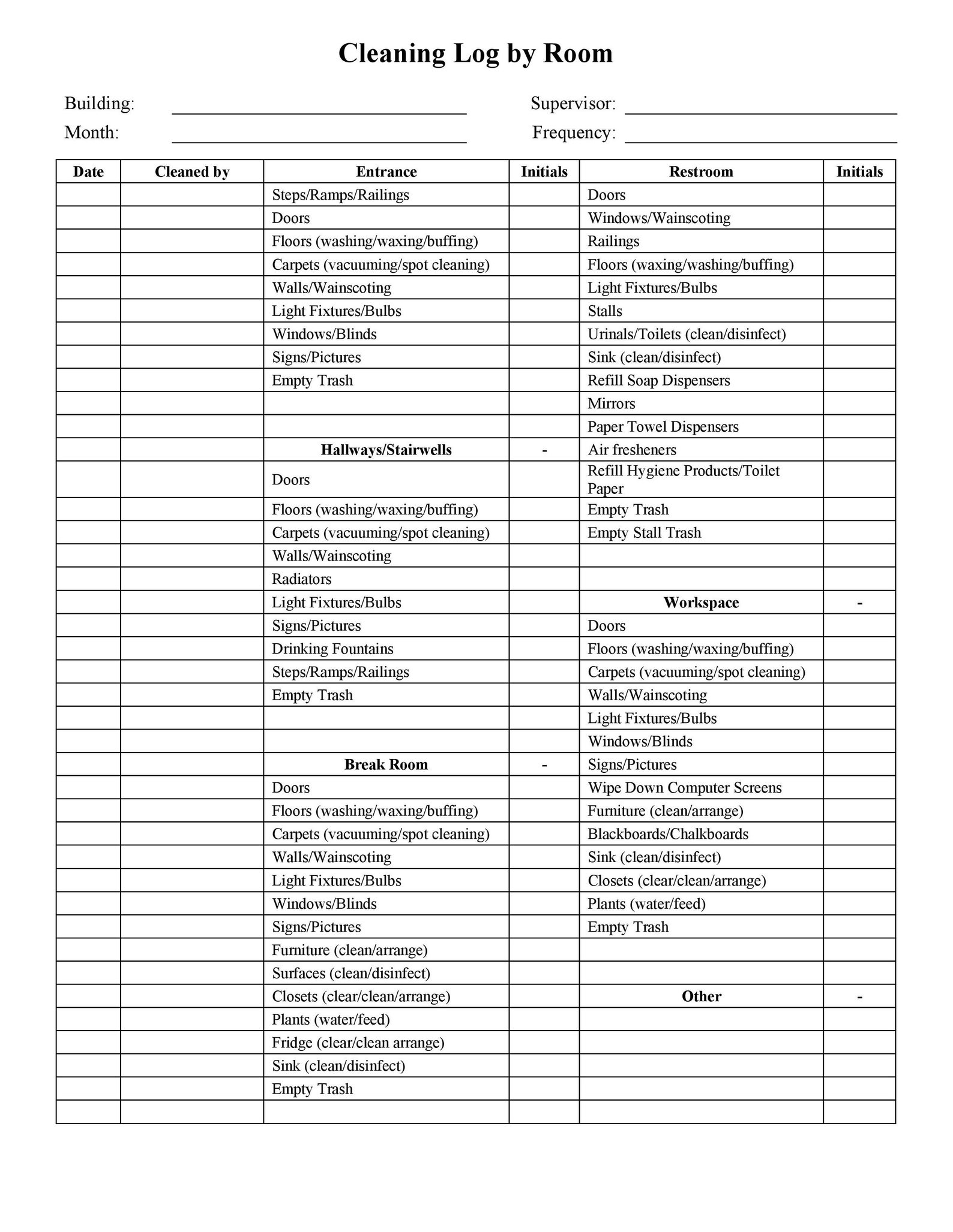 Easy to Edit Cleaning Log by Room / Printable Form/ Microsoft Etsy