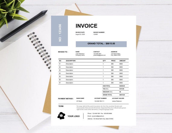 invoice template word printable invoice custom order forms etsy ireland