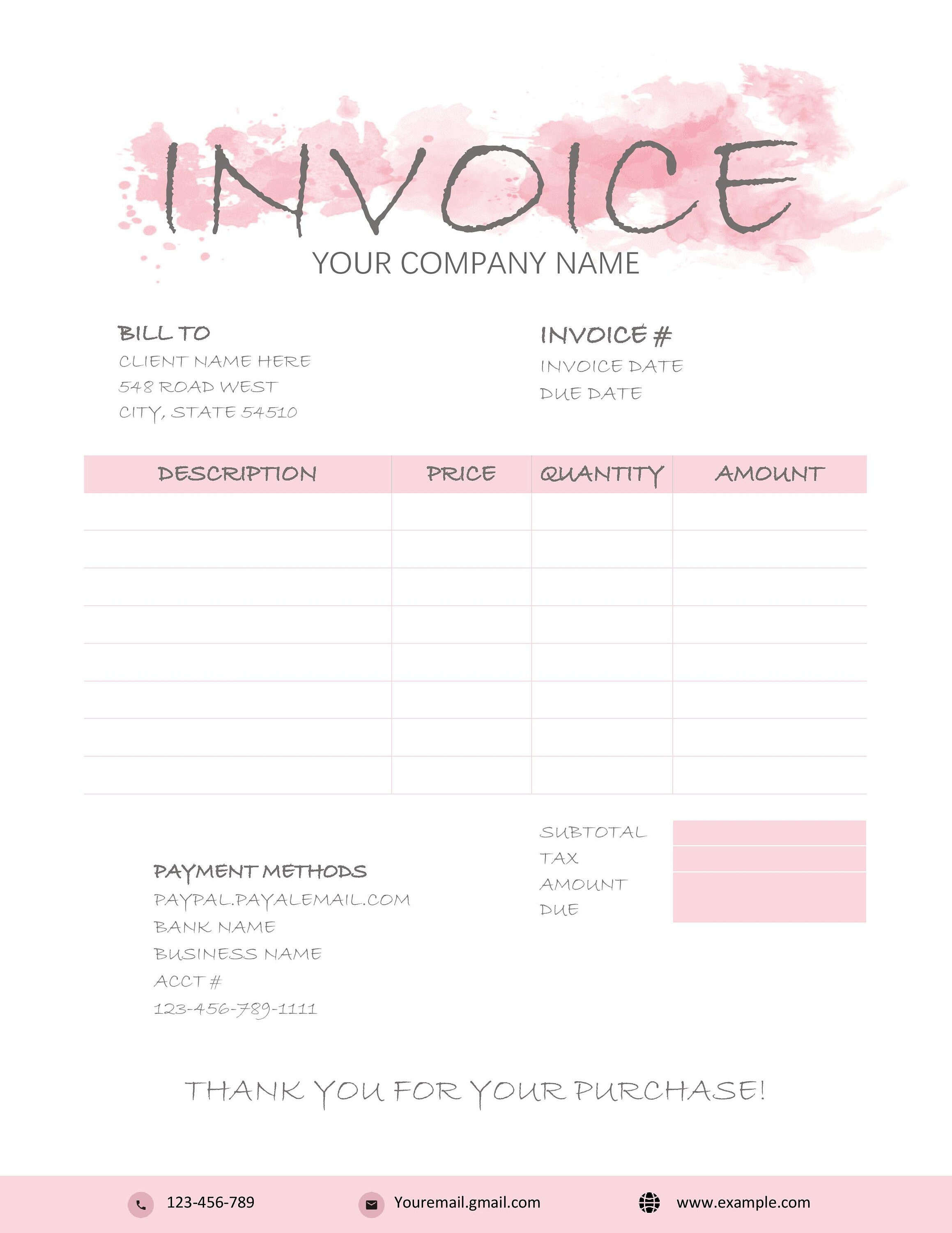Invoice Template Word Printable Invoice Custom Order Forms - Etsy