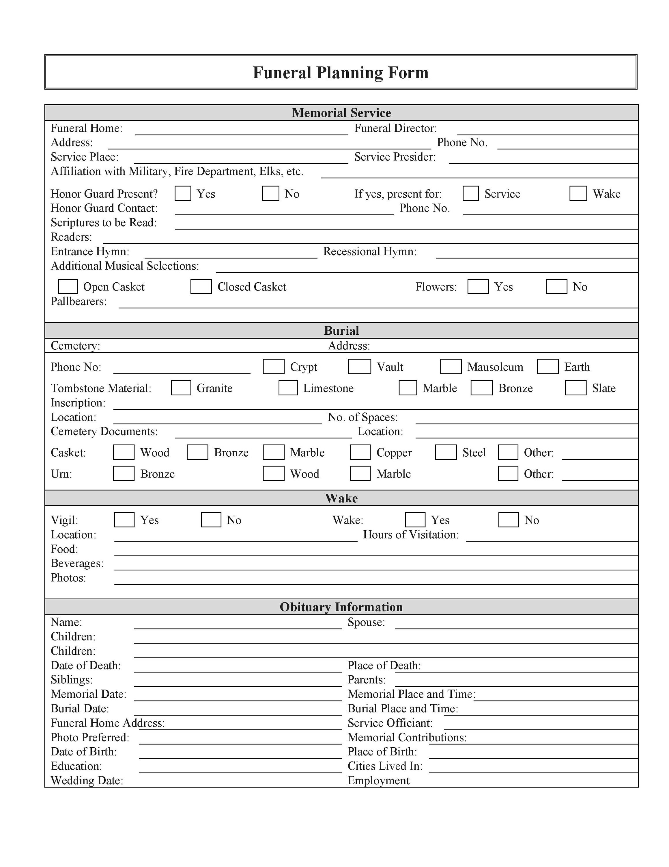Easy to Edit Funeral Planning Checklist / Printable Form/ Etsy Easy to Edit Funeral Planning Checklist / Printable Form/ Etsy