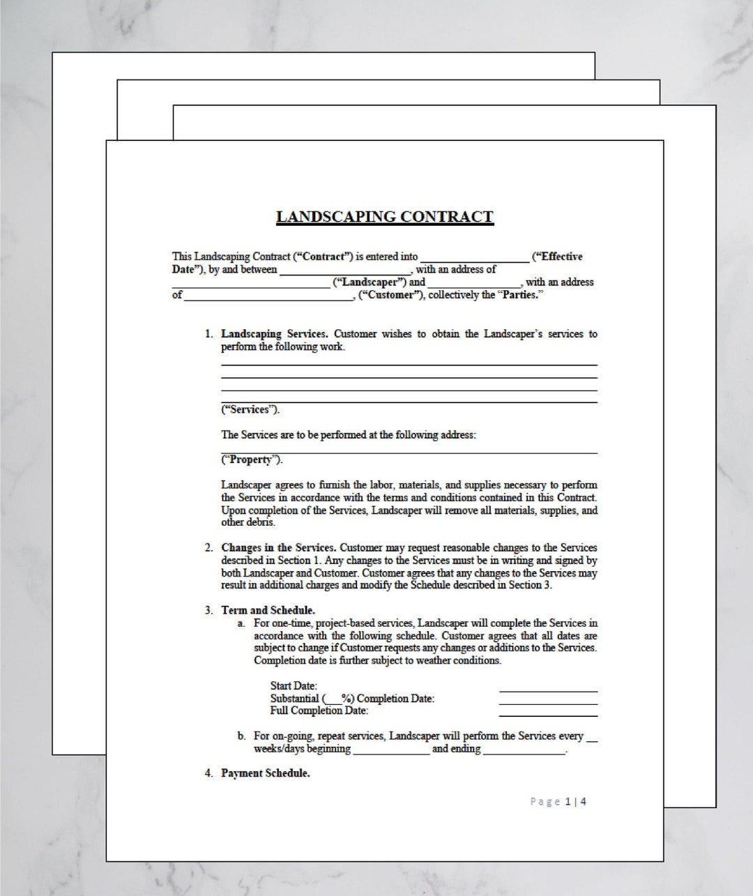 Blank Landscaping Contract Template