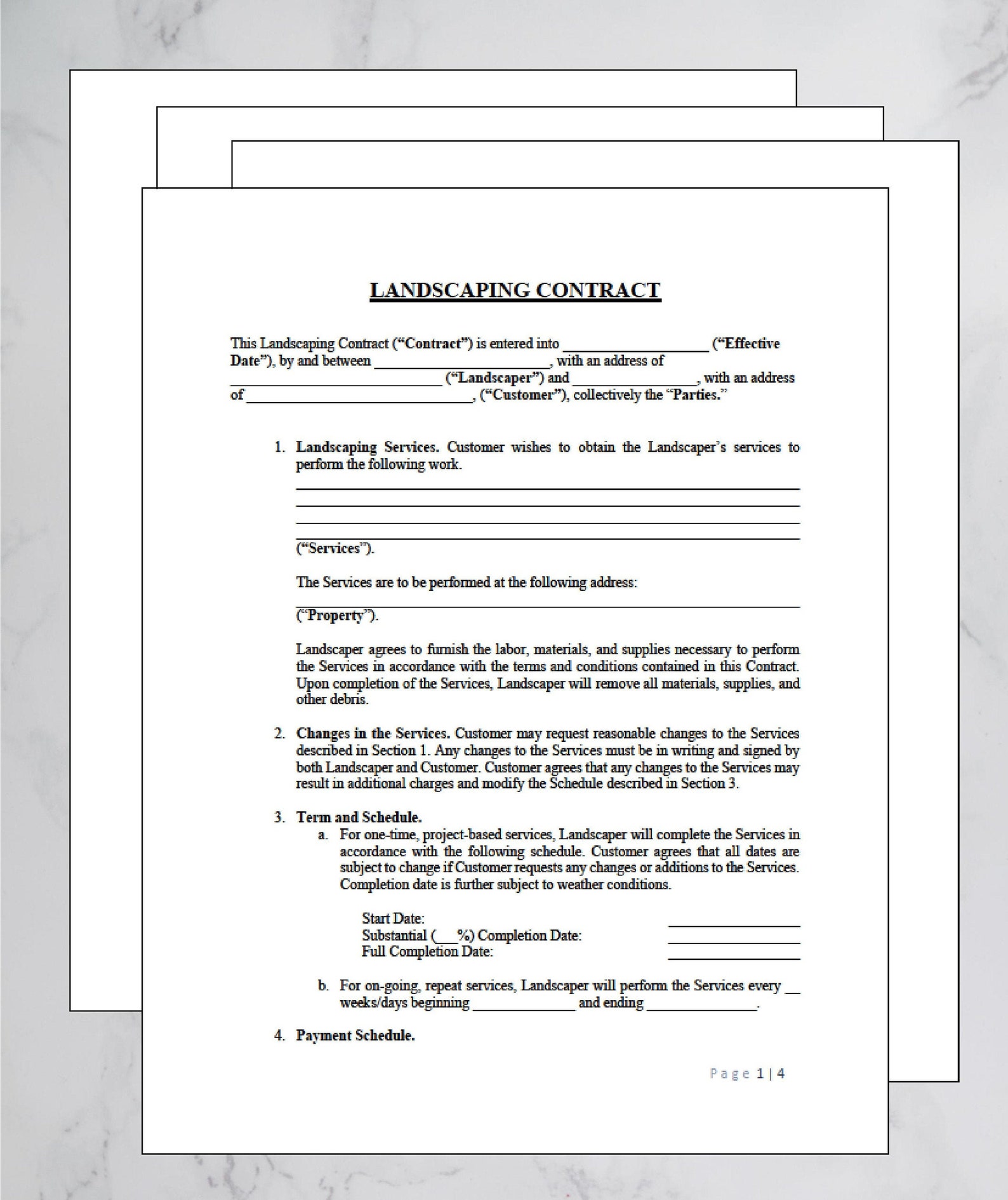 Simple Editable Landscaping Contract Template Word File Etsy