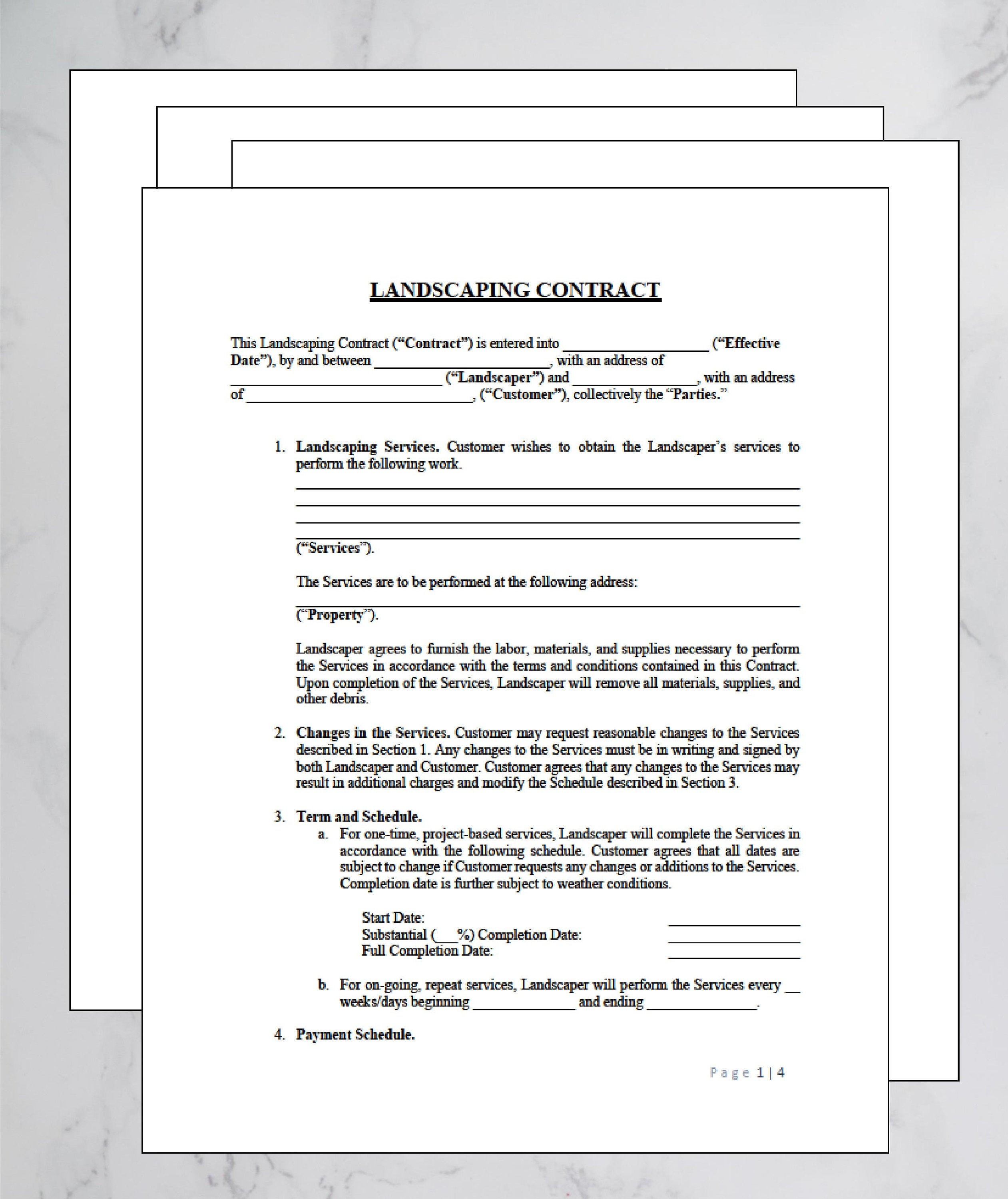 Editable Landscaping Contract Template, Landscape Service Contract Template