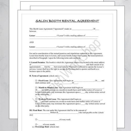 Contrato de alquiler de cabina de peluquería plantilla de - Etsy España Contrato de alquiler de cabina de peluquería plantilla de - Etsy España
